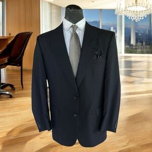 Black Tailored Suit with Notched Lapels and Structured Shoulders Stately Blazer